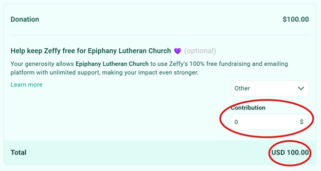 Check donation total before hitting 'Submit'.